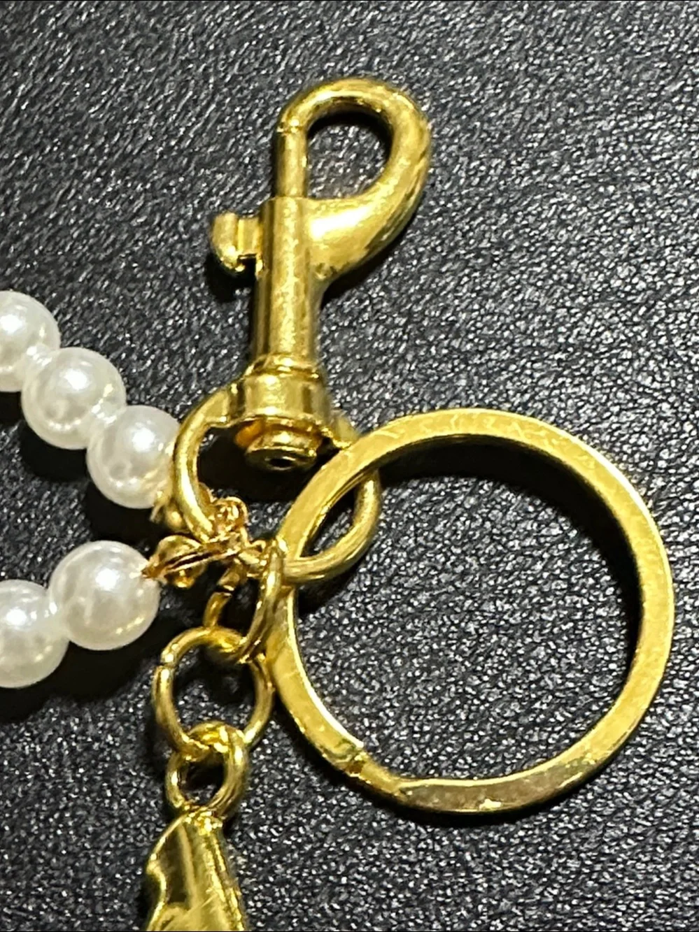 223.  Cherry Gold Tone Key Chain / Bag Charm With Faux Pearl Wrist Strap